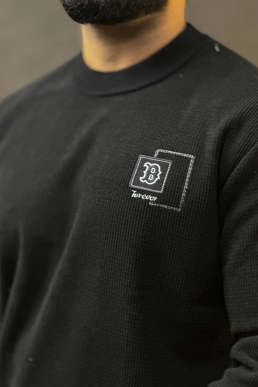 Self Texture Crew Neck Sweatshirt - 1124039
