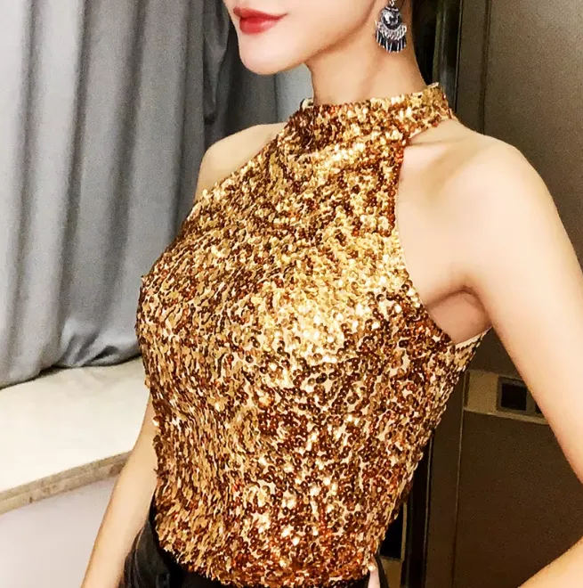 Sleeveless High Neck Sequin Top