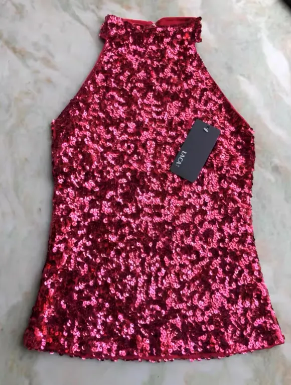 Sleeveless High Neck Sequin Top
