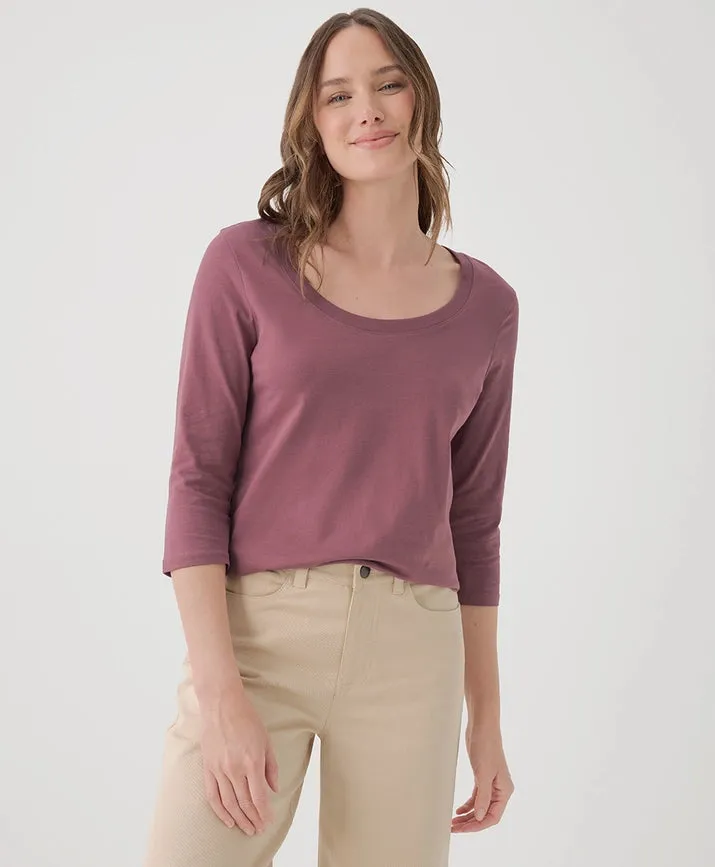 Softspun Scoop Neck 3/4 Sleeve Tee - Mauve