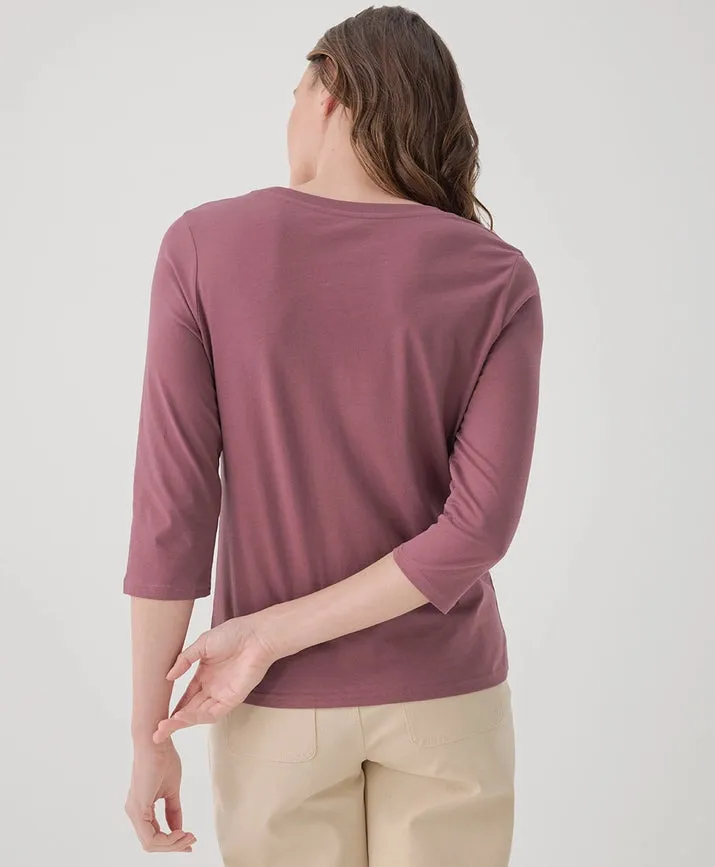 Softspun Scoop Neck 3/4 Sleeve Tee - Mauve