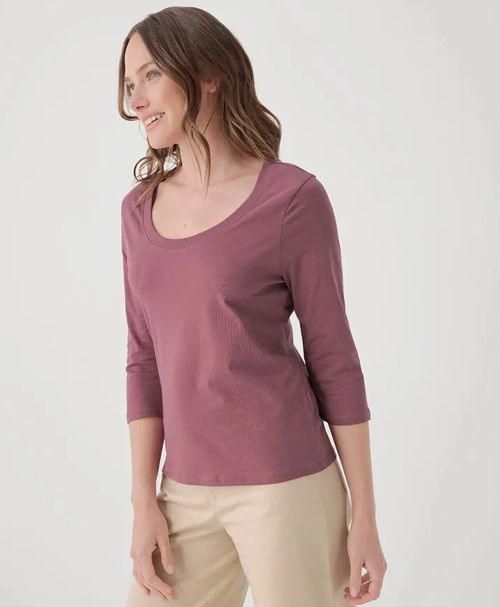 Softspun Scoop Neck 3/4 Sleeve Tee - Mauve