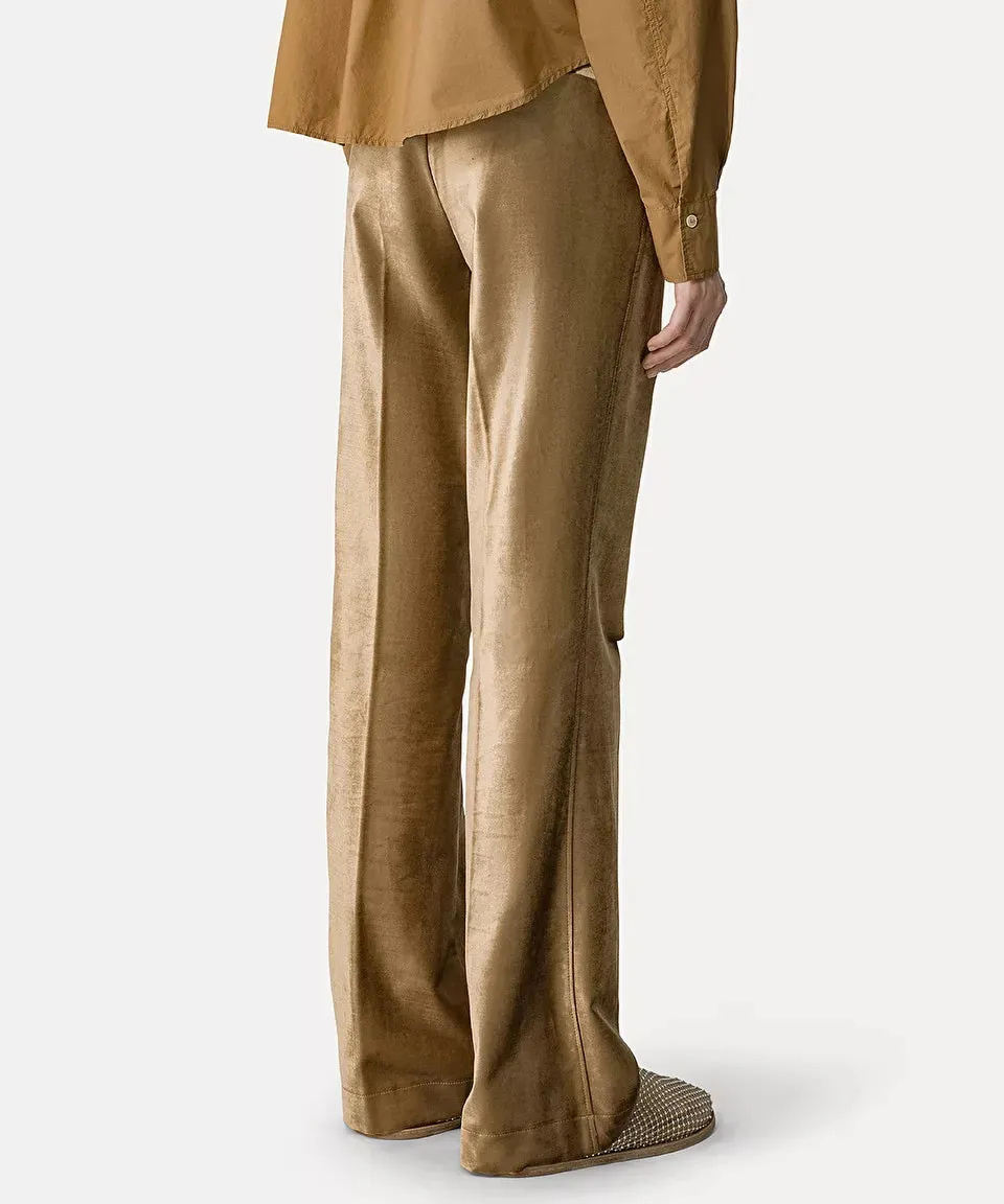 Stretchy Velvet Flared Trousers - Gold