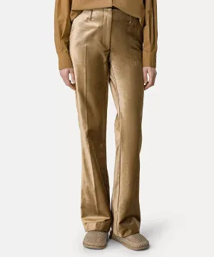 Stretchy Velvet Flared Trousers - Gold