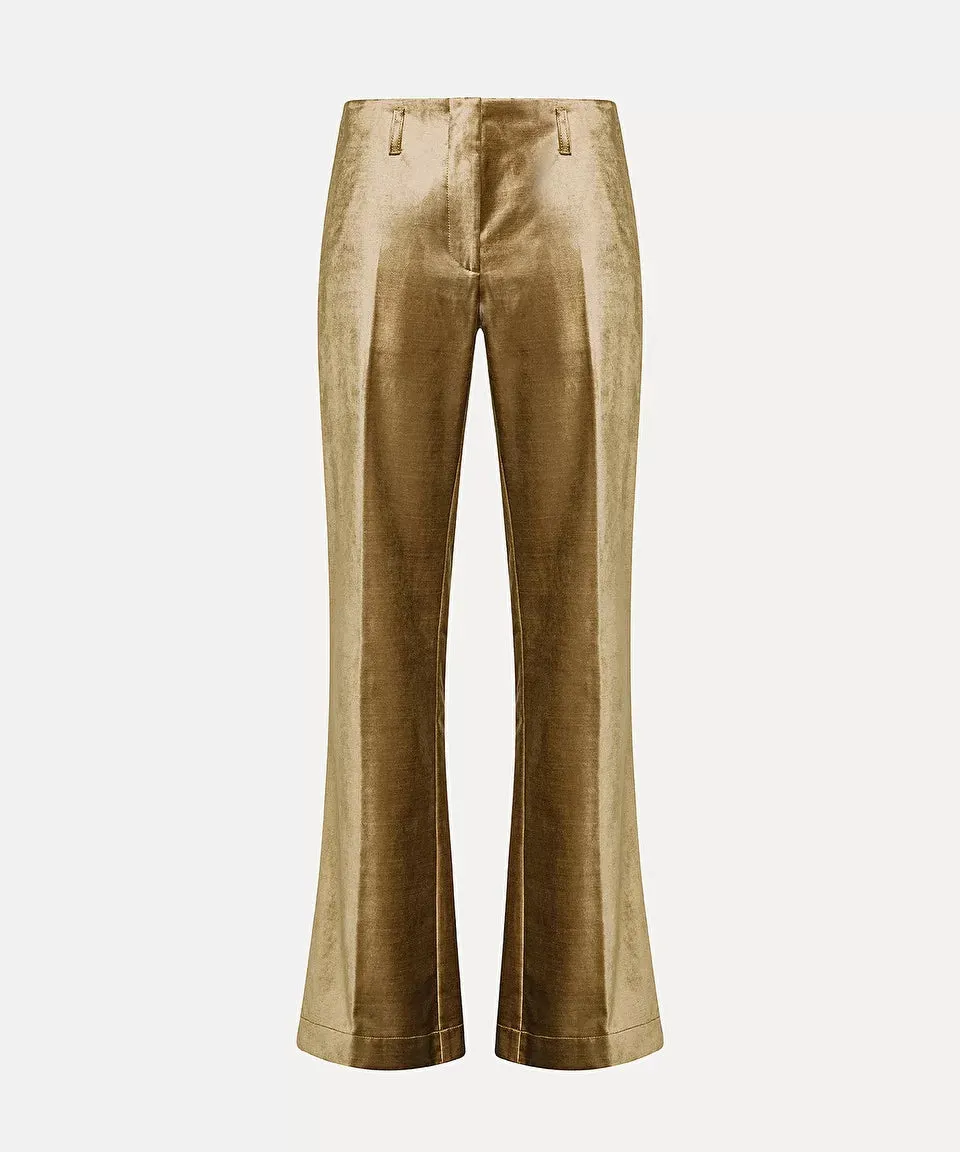 Stretchy Velvet Flared Trousers - Gold