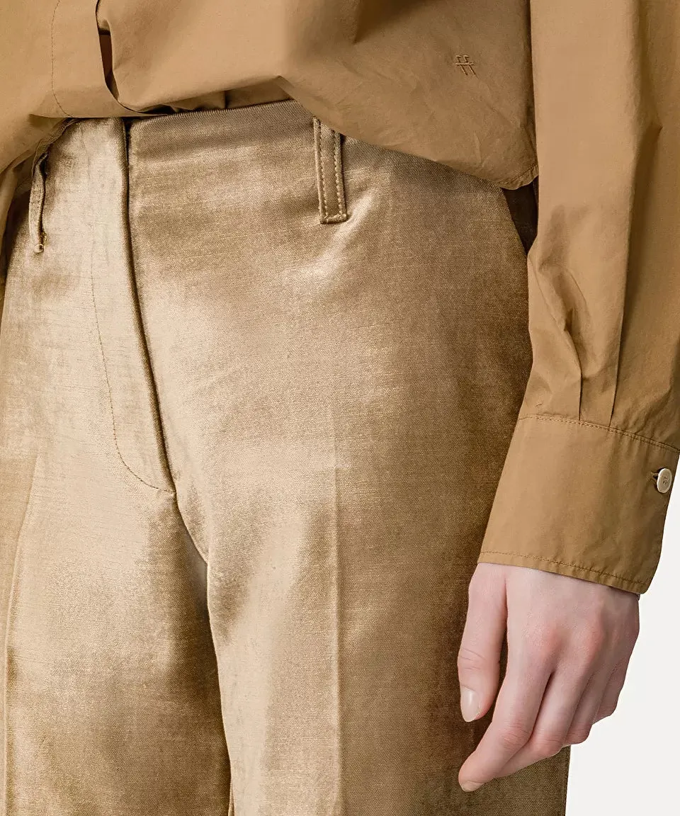 Stretchy Velvet Flared Trousers - Gold