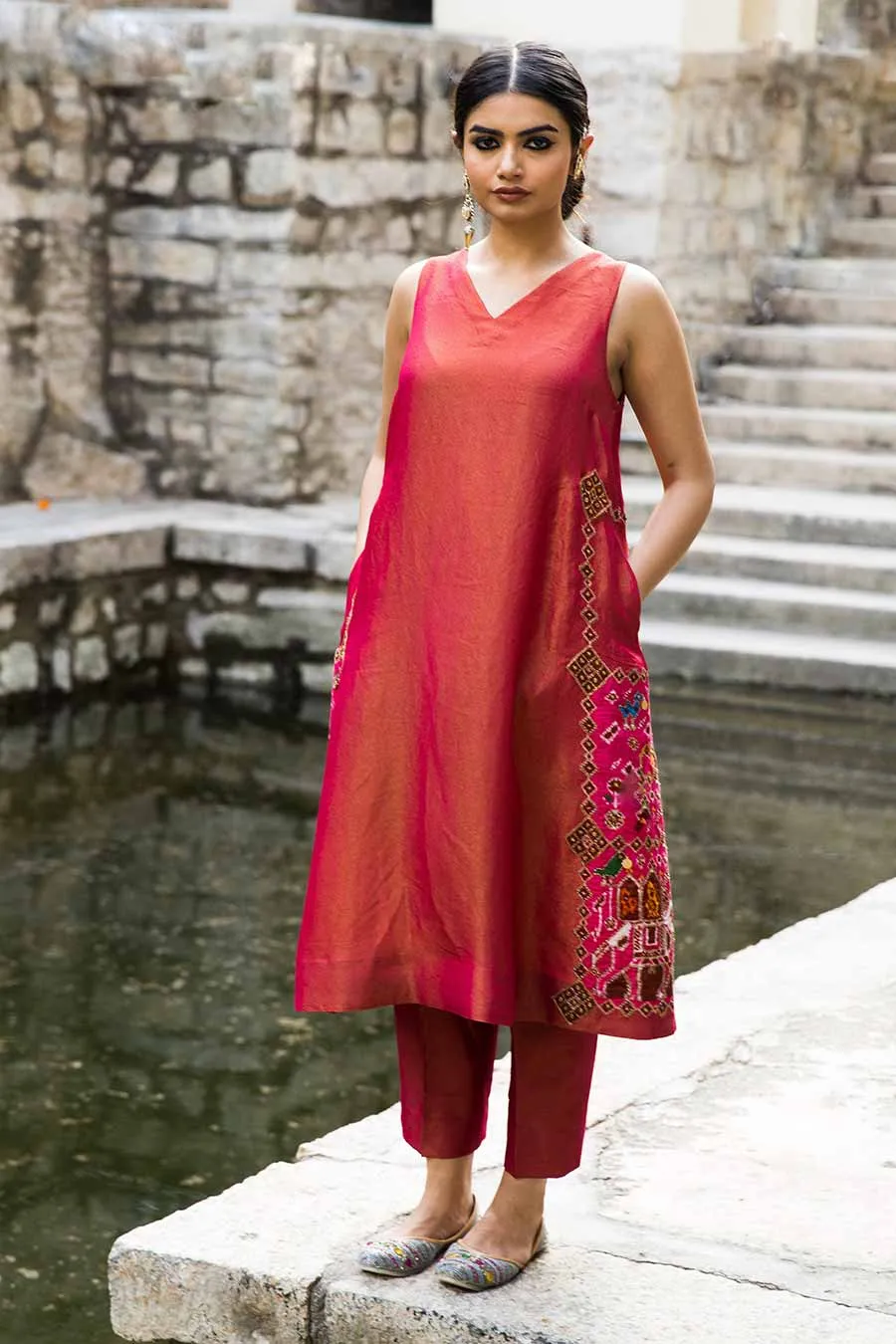 Sufi - Pink Embroidered Kurta & Pant Set