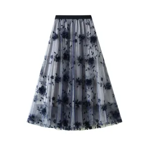 Summer A-line 3D Flower Embroidered Mesh Skirt 764