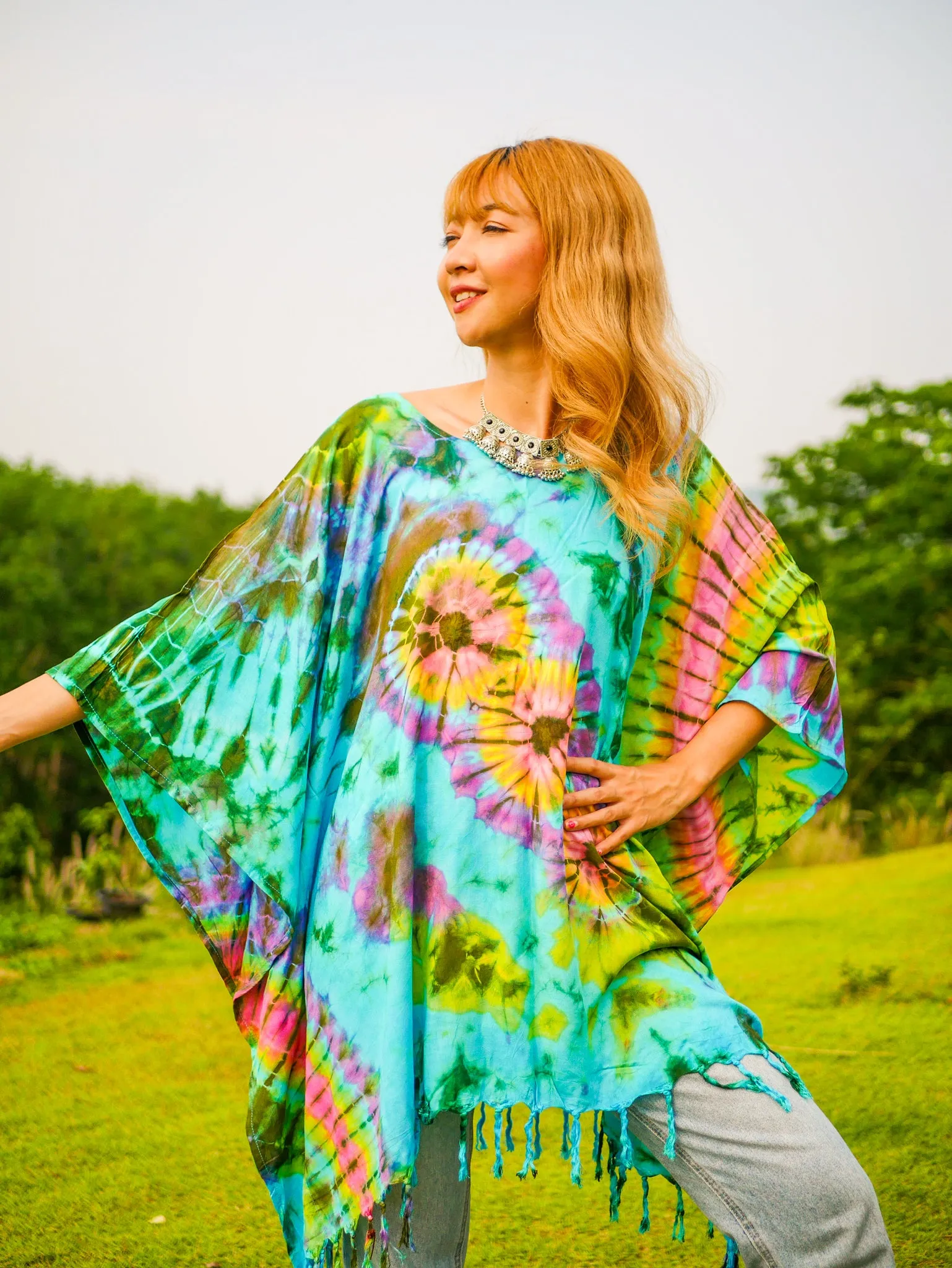 T0837- Hand Dyed Tunic Boho Kaftan Blouse Hippie Oversize Tops