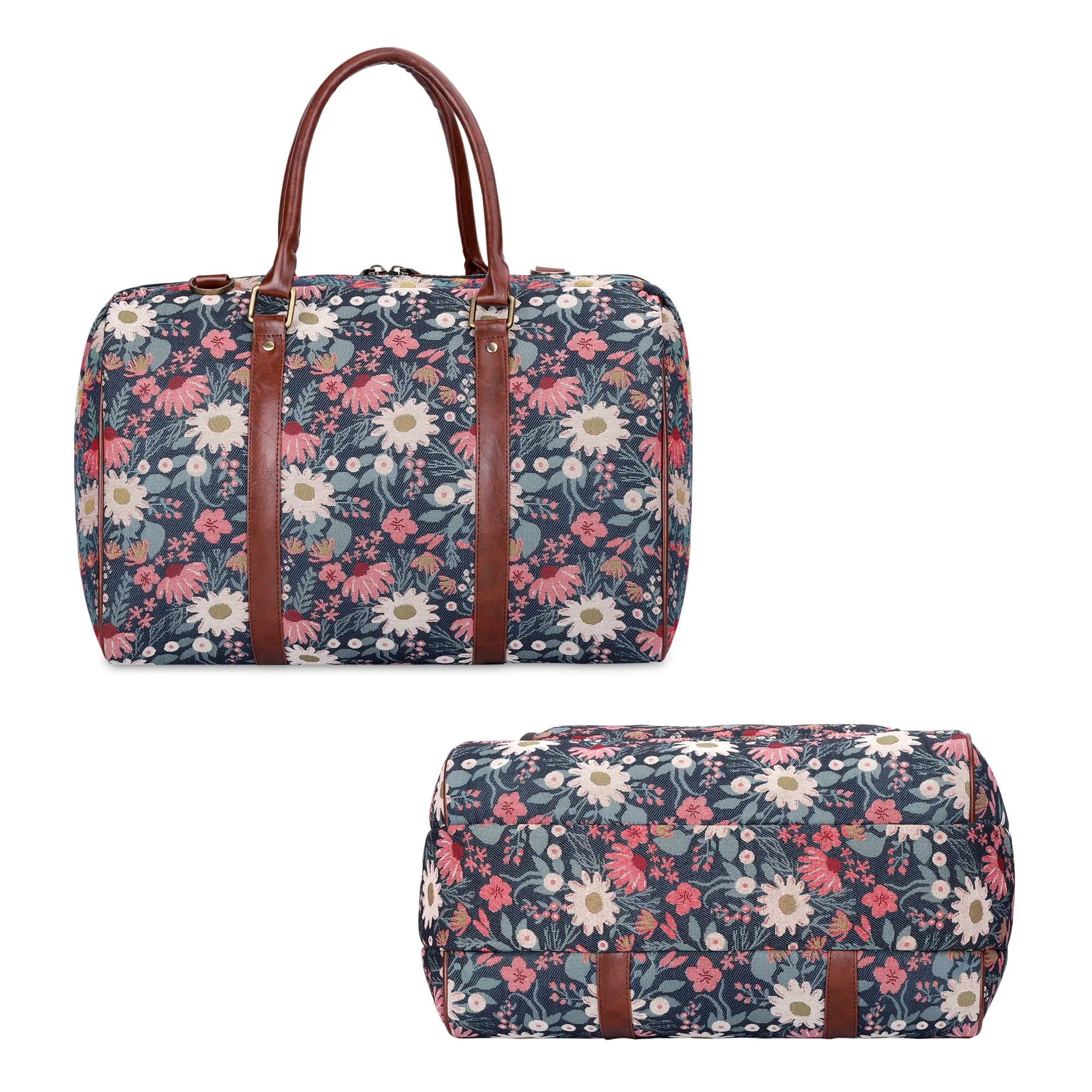 THE CLOWNFISH Fabric Oceania 28 Litres Tapestry Unisex Business Travel Duffle Bag With 15.6 Inch Laptop Sleeve (Purple-Floral)