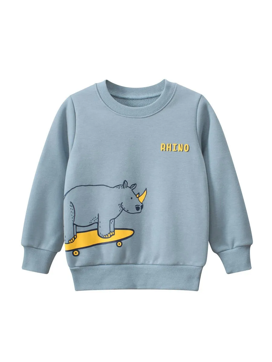 Toddler/Kid's Cartoon Rhino Blue Cotton Sweatshirt