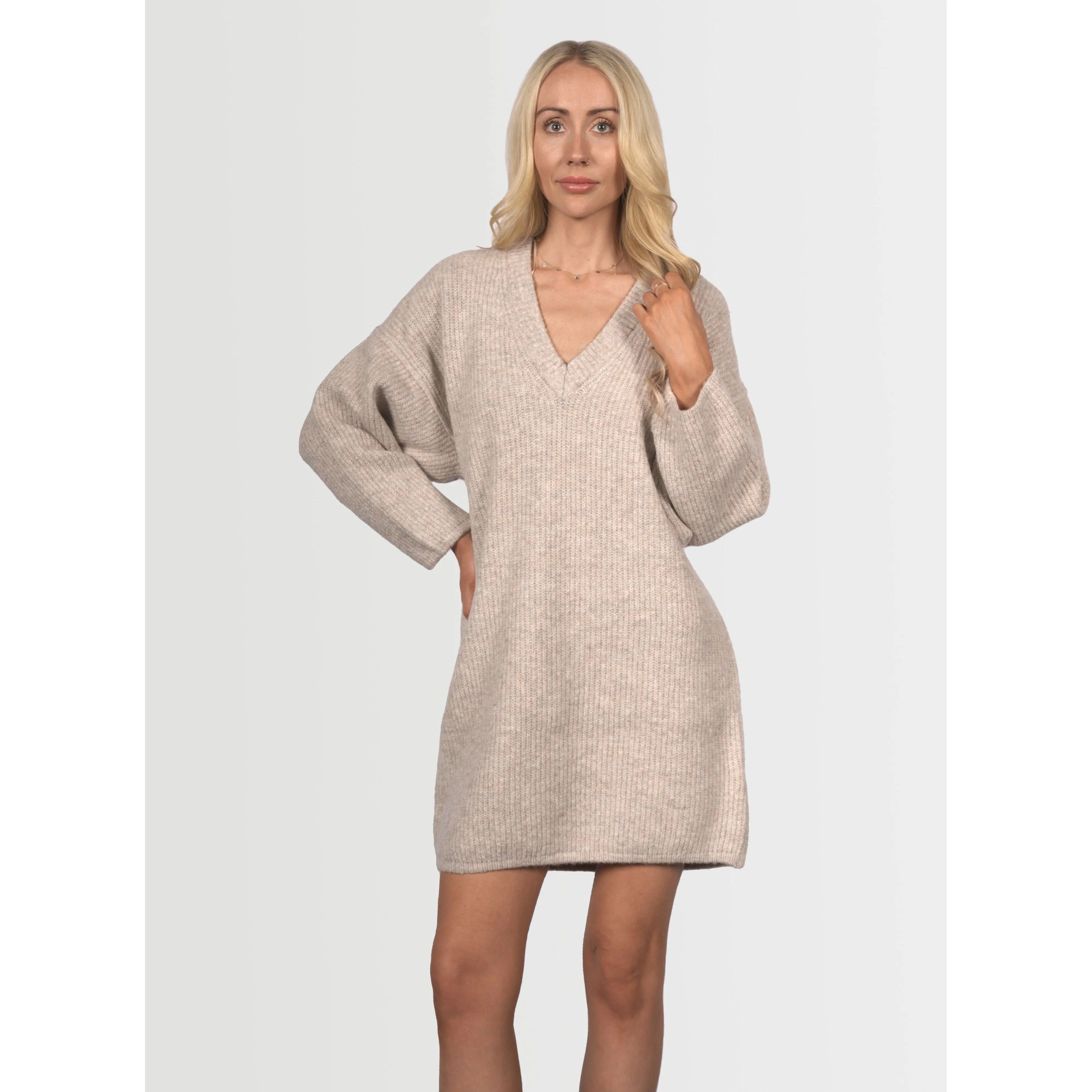 Topshop Women's Maternity V-Neck Long Sleeve Knit Dress - Mink Beige