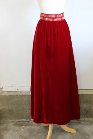 Vintage 1970s Red Velvet Maxi Skirt