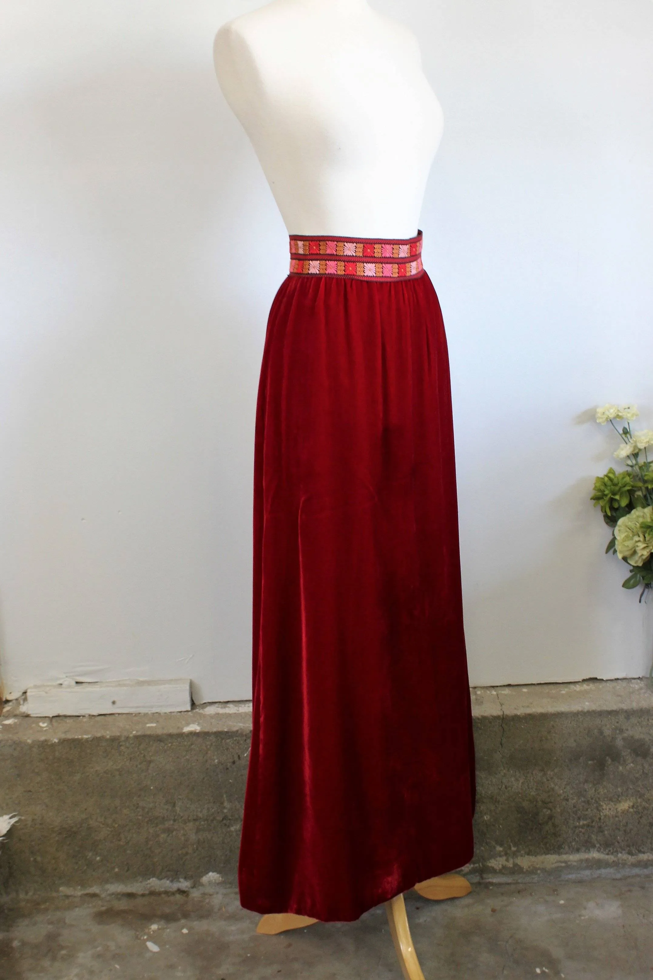 Vintage 1970s Red Velvet Maxi Skirt