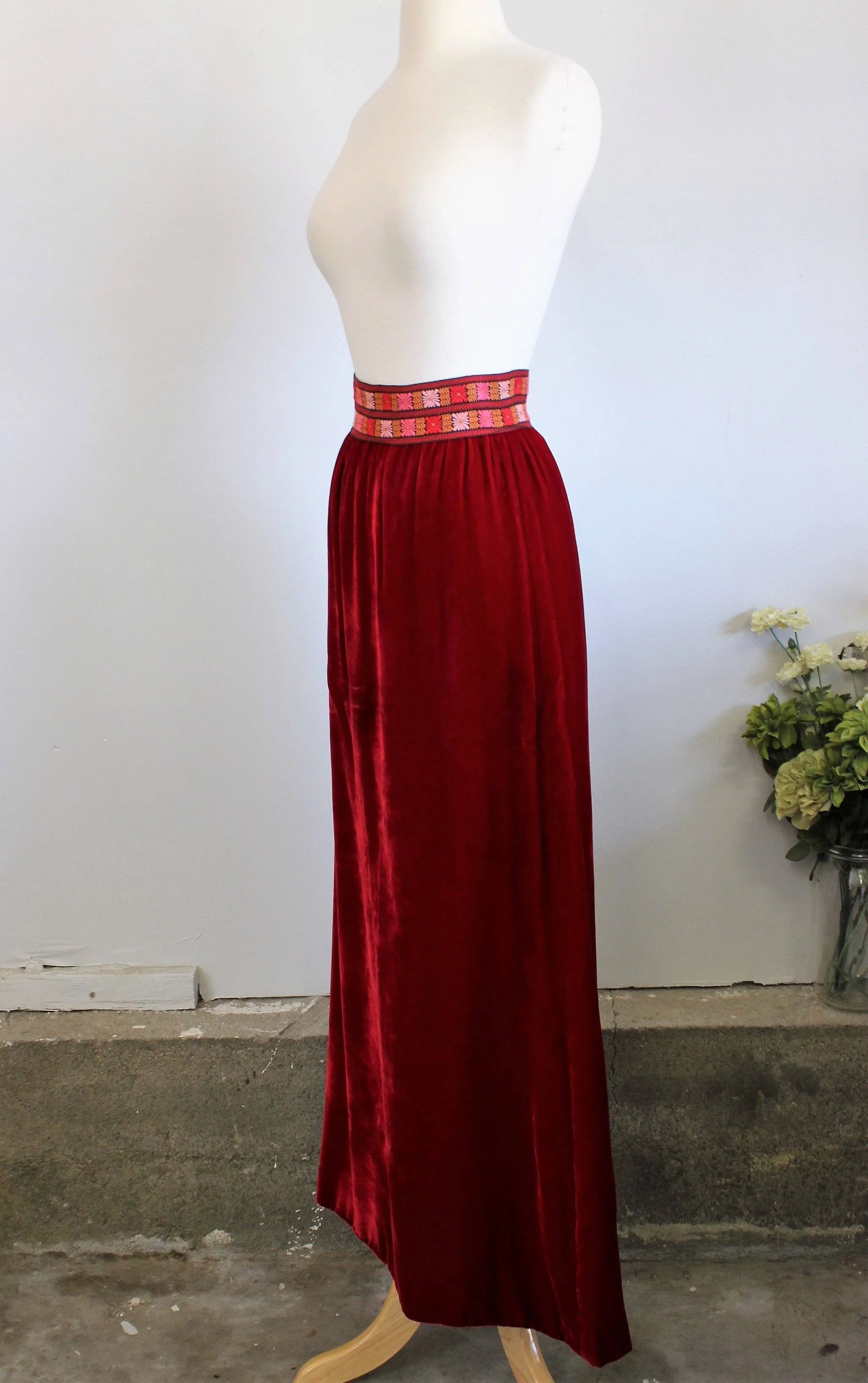 Vintage 1970s Red Velvet Maxi Skirt