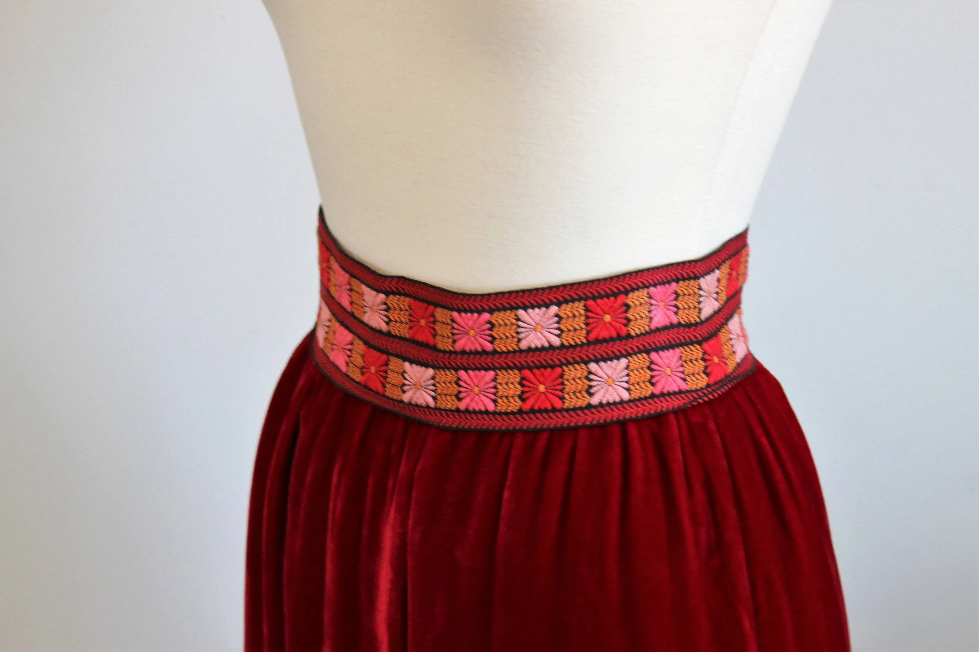 Vintage 1970s Red Velvet Maxi Skirt