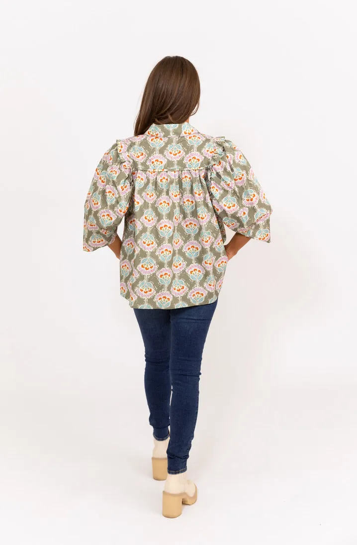 Vintage Paris Floral Button Up Top