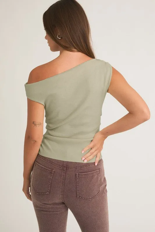 Waitlist 2/4 ♥ Ella Sleeveless Asymmetrical Neckline Top Sage