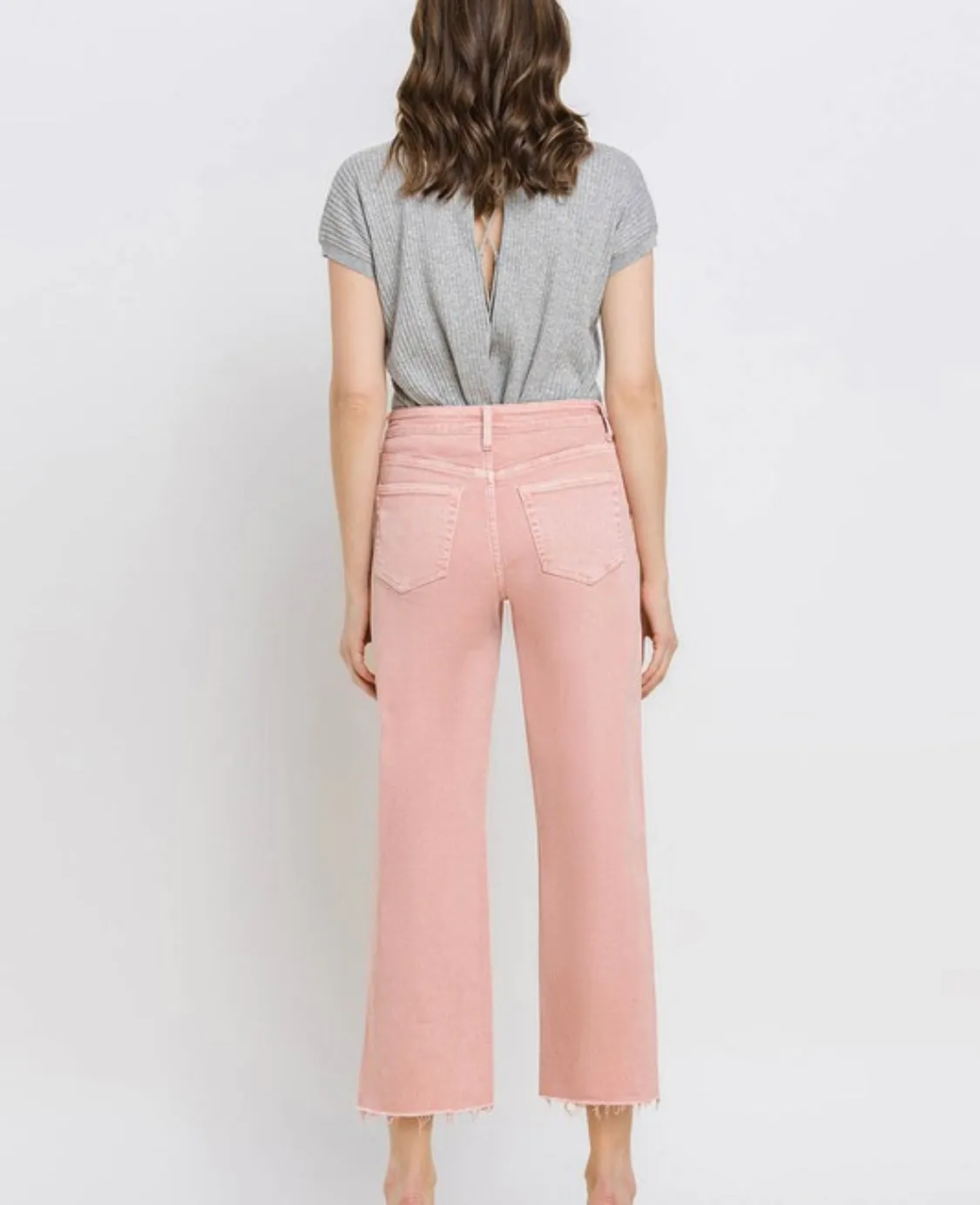 Wide Leg Colored Denim-Silver Pink