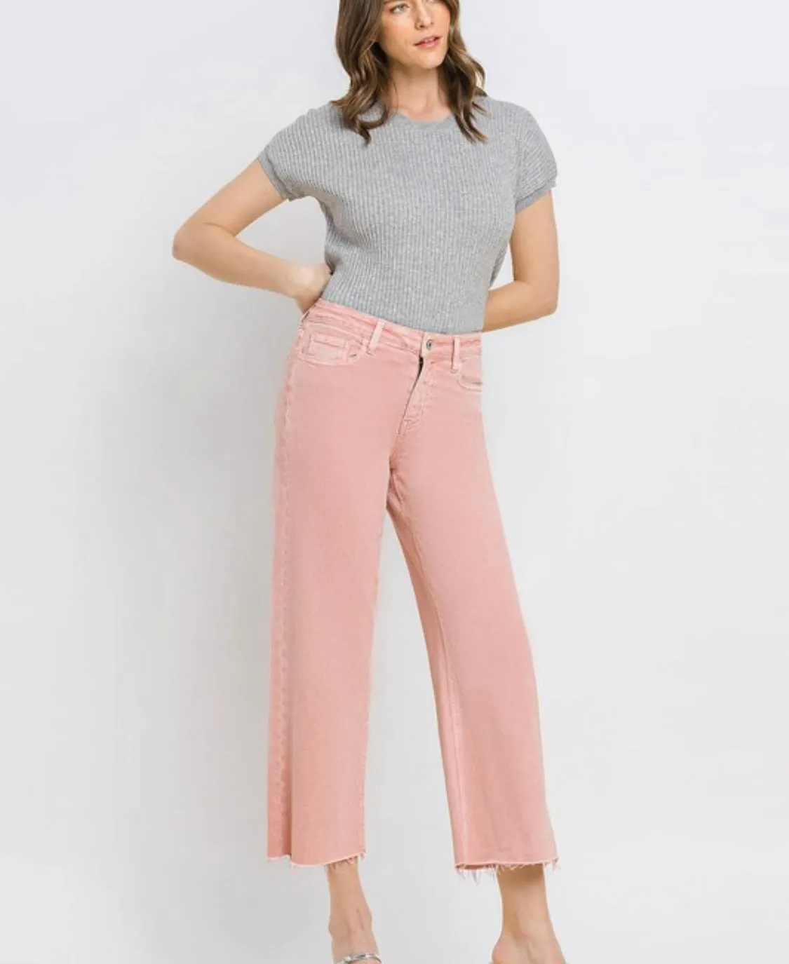 Wide Leg Colored Denim-Silver Pink