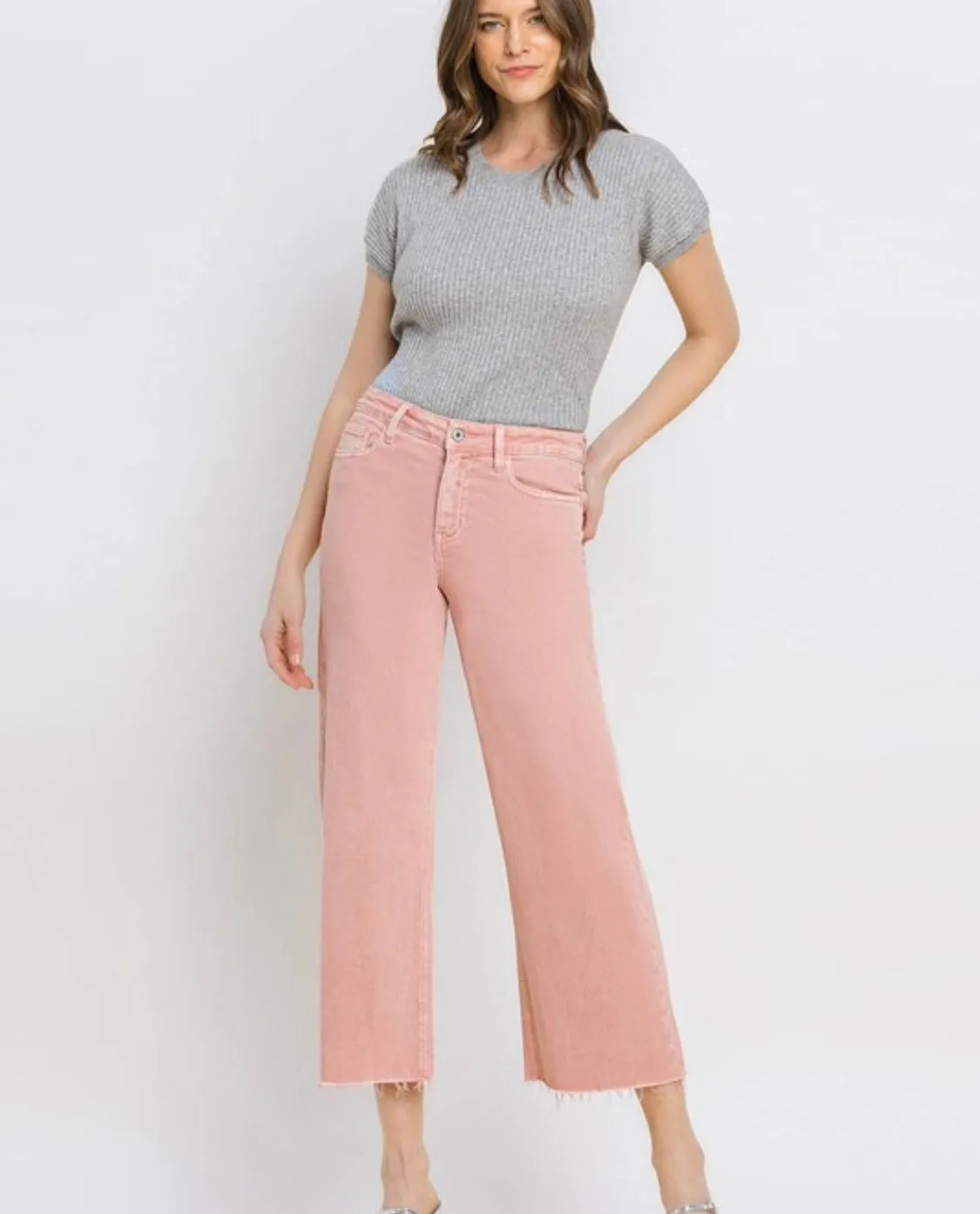 Wide Leg Colored Denim-Silver Pink