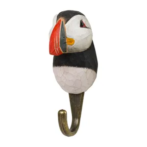 Wildlife Garden Hand Carved Wooden Puffin Hook