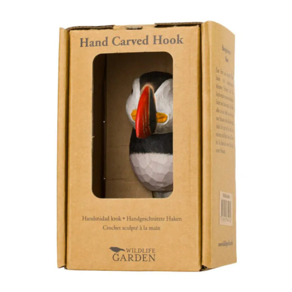 Wildlife Garden Hand Carved Wooden Puffin Hook