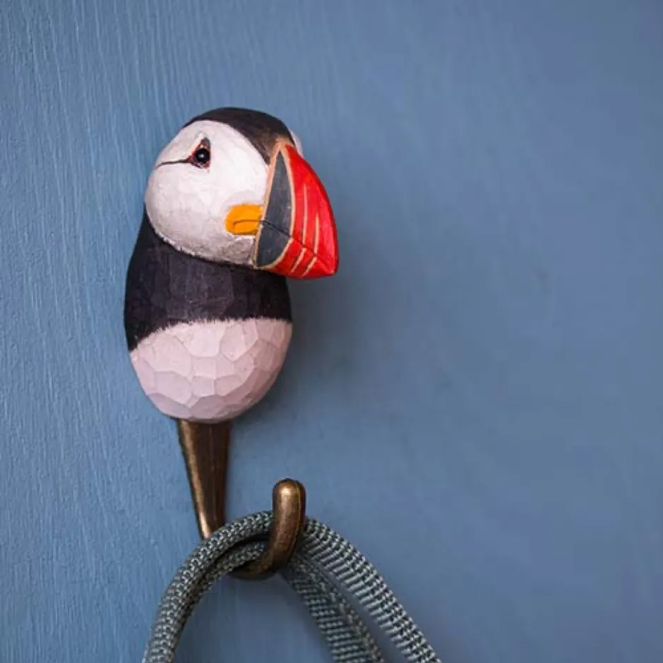 Wildlife Garden Hand Carved Wooden Puffin Hook