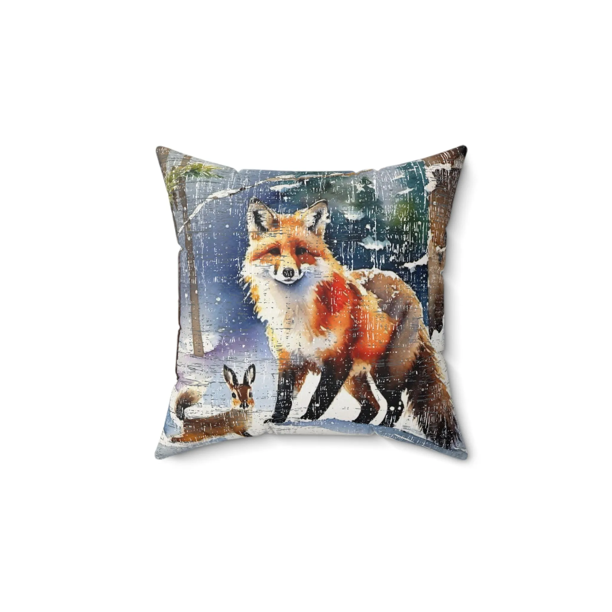 Winter Wonderland Fox and Rabbit Spun Polyester Square Pillow