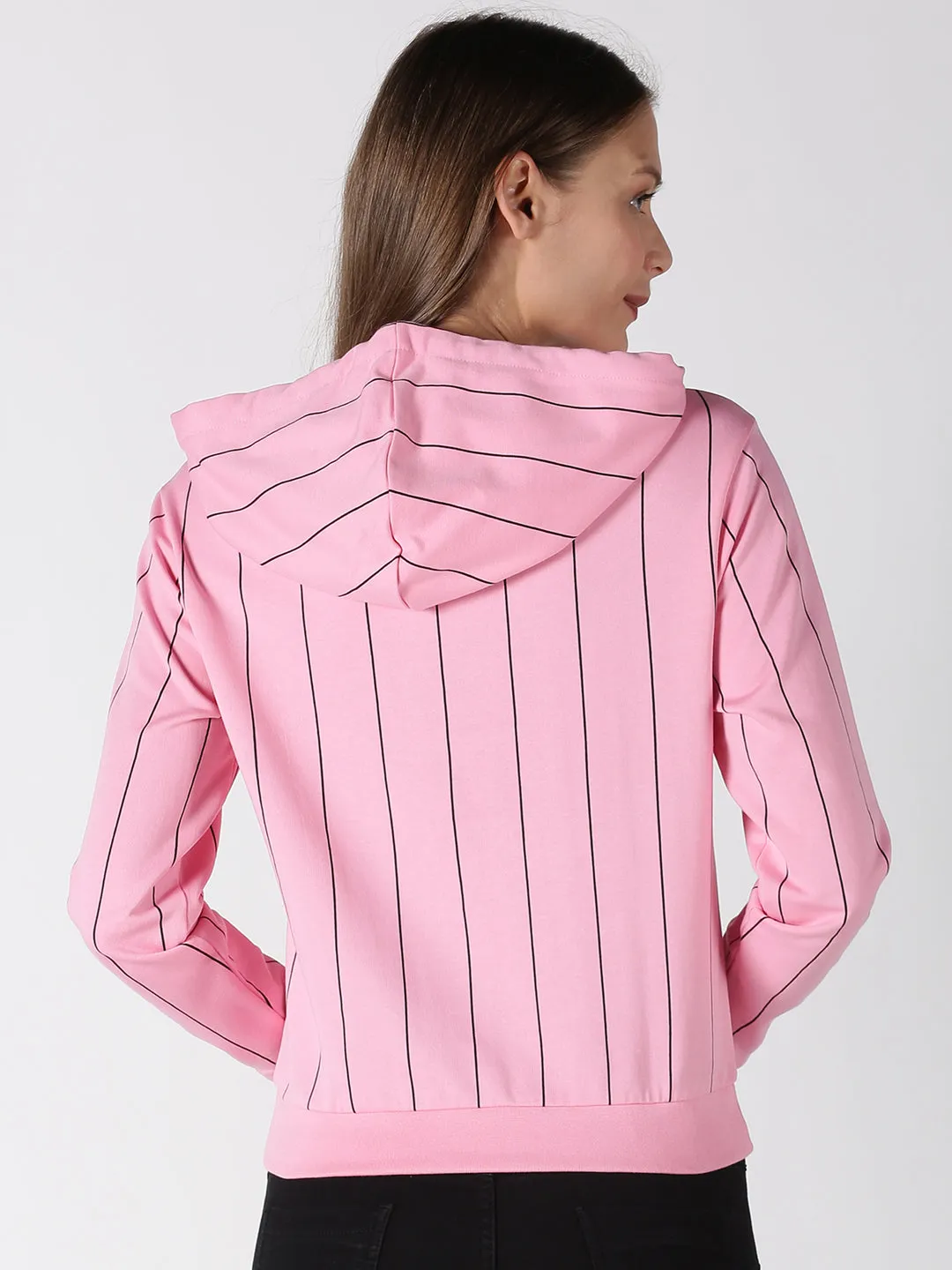 Women Pink Printed Pullover Hoodie Sweatshirt