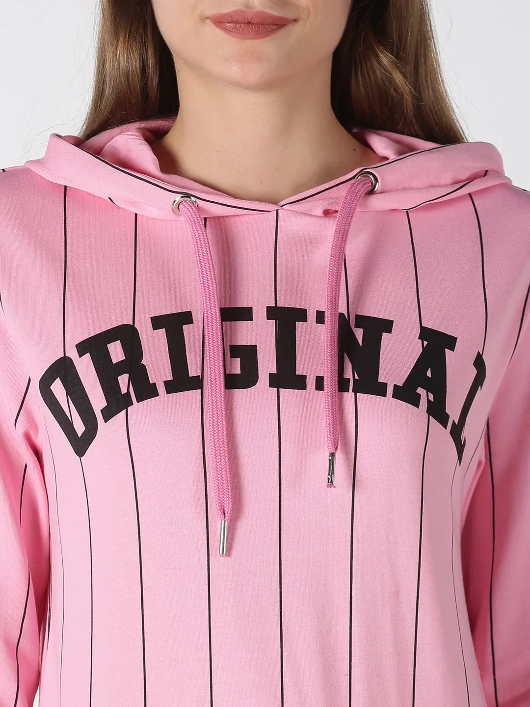 Women Pink Printed Pullover Hoodie Sweatshirt