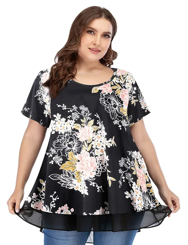 Women's Chiffon T-Shirt Plus Size Short Sleeves Flowy Shirt - LARACE 8060