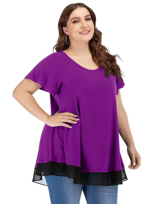 Women's Chiffon T-Shirt Plus Size Short Sleeves Flowy Shirt - LARACE 8060
