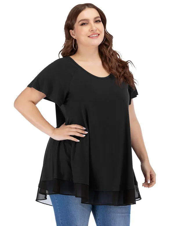 Women's Chiffon T-Shirt Plus Size Short Sleeves Flowy Shirt - LARACE 8060