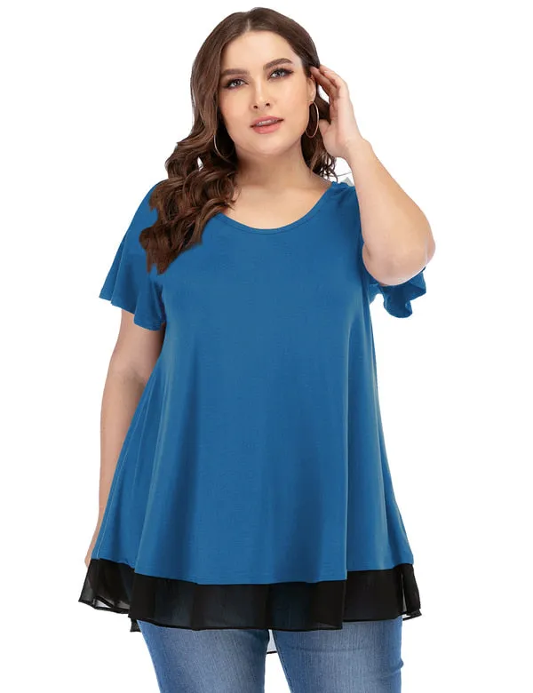 Women's Chiffon T-Shirt Plus Size Short Sleeves Flowy Shirt - LARACE 8060