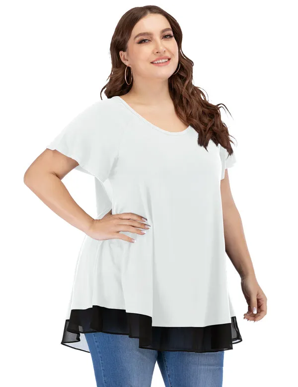 Women's Chiffon T-Shirt Plus Size Short Sleeves Flowy Shirt - LARACE 8060