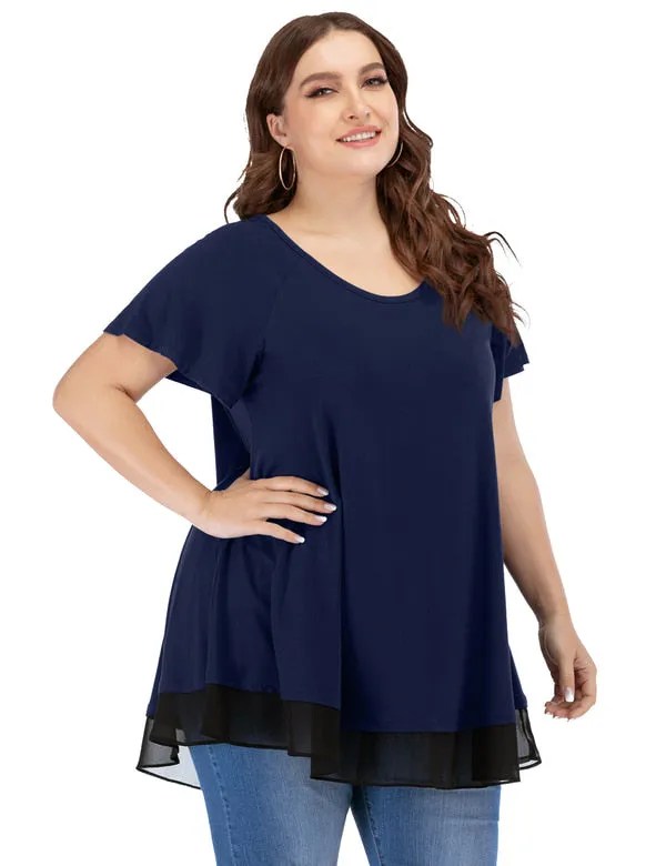 Women's Chiffon T-Shirt Plus Size Short Sleeves Flowy Shirt - LARACE 8060