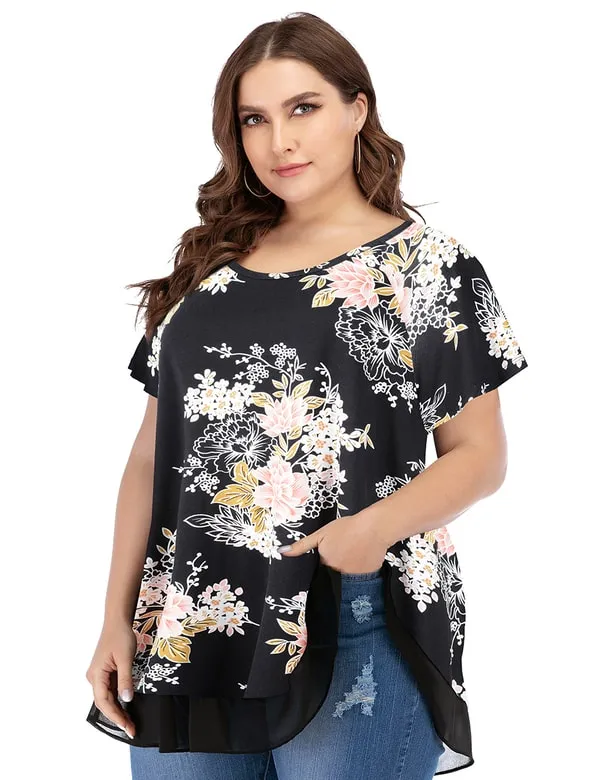 Women's Chiffon T-Shirt Plus Size Short Sleeves Flowy Shirt - LARACE 8060