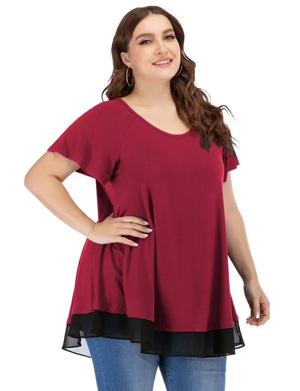 Women's Chiffon T-Shirt Plus Size Short Sleeves Flowy Shirt - LARACE 8060