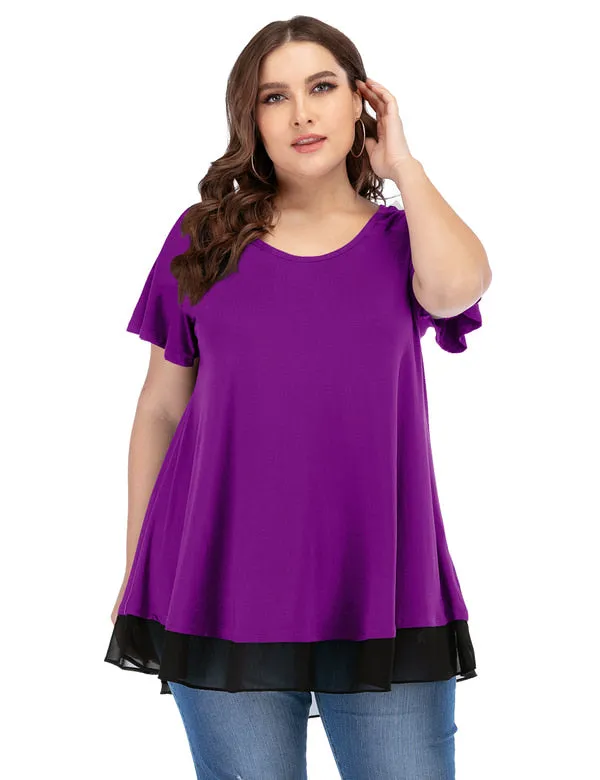 Women's Chiffon T-Shirt Plus Size Short Sleeves Flowy Shirt - LARACE 8060