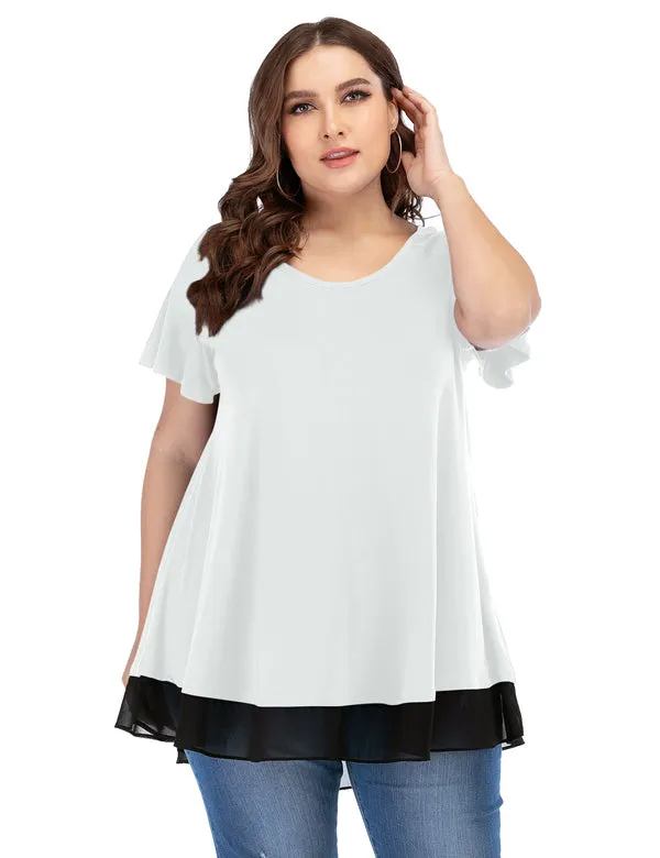 Women's Chiffon T-Shirt Plus Size Short Sleeves Flowy Shirt - LARACE 8060