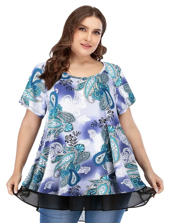 Women's Chiffon T-Shirt Plus Size Short Sleeves Flowy Shirt - LARACE 8060