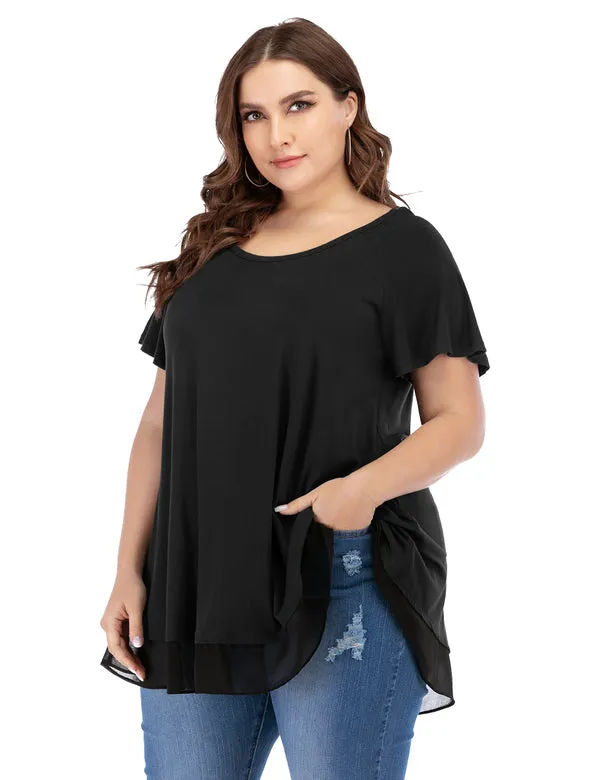 Women's Chiffon T-Shirt Plus Size Short Sleeves Flowy Shirt - LARACE 8060