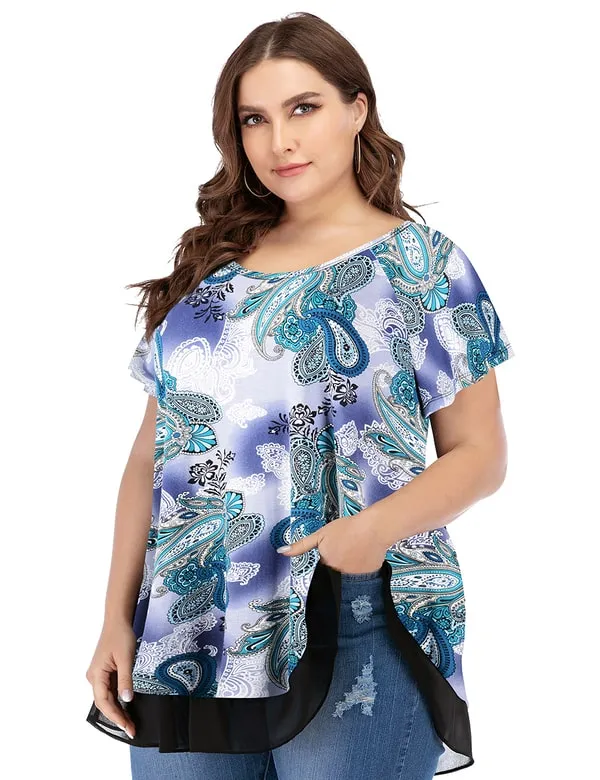 Women's Chiffon T-Shirt Plus Size Short Sleeves Flowy Shirt - LARACE 8060
