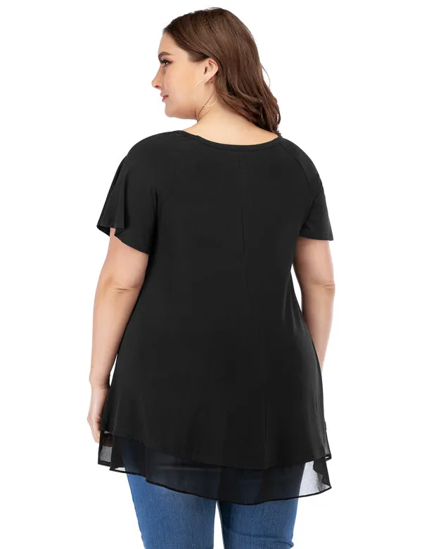 Women's Chiffon T-Shirt Plus Size Short Sleeves Flowy Shirt - LARACE 8060