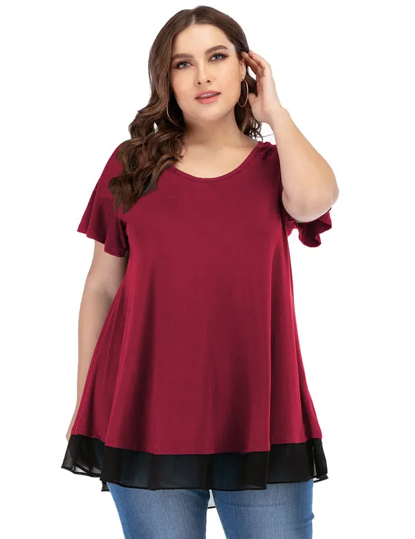 Women's Chiffon T-Shirt Plus Size Short Sleeves Flowy Shirt - LARACE 8060