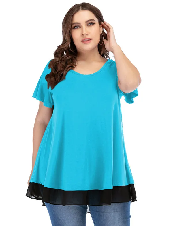 Women's Chiffon T-Shirt Plus Size Short Sleeves Flowy Shirt - LARACE 8060