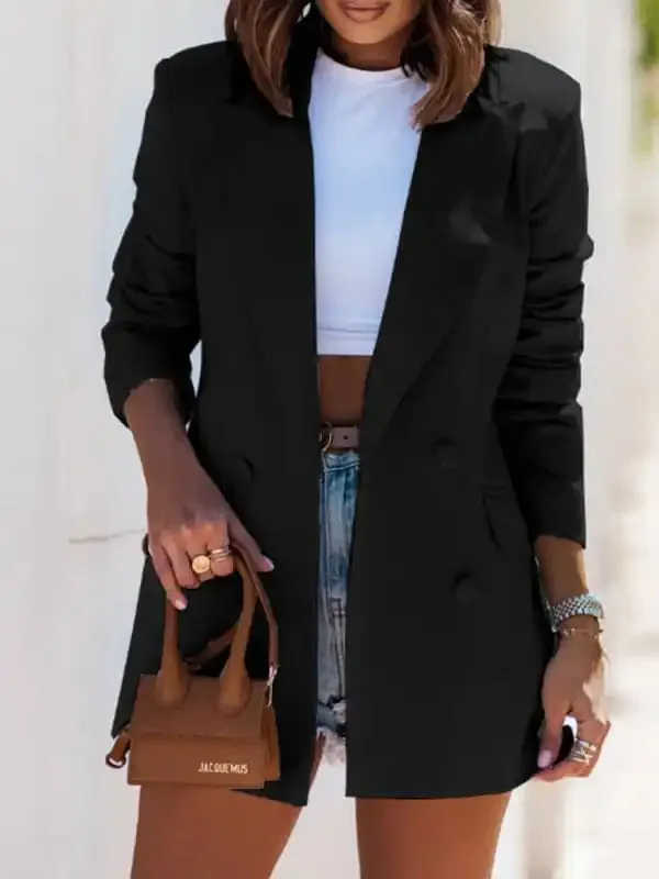 Women’s fashion autumn and winter long-sleeved double-breasted suit collar jacket