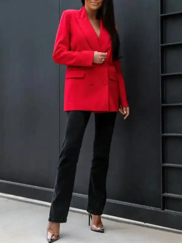 Women’s fashion autumn and winter long-sleeved double-breasted suit collar jacket