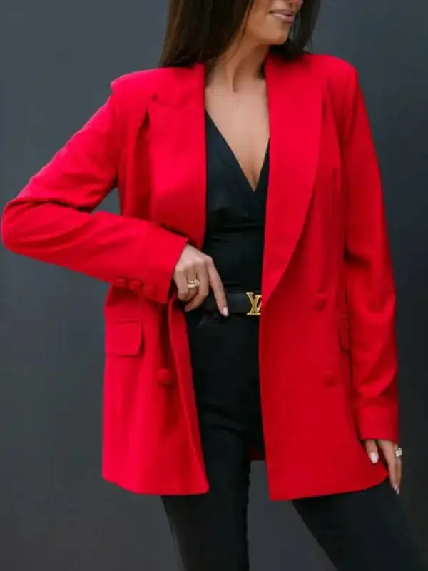 Women’s fashion autumn and winter long-sleeved double-breasted suit collar jacket